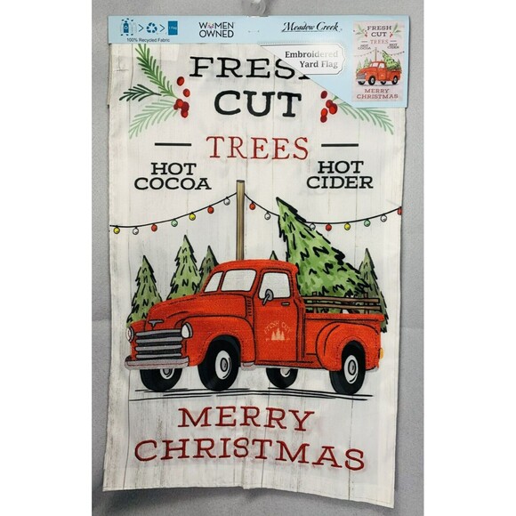 Red Truck Christmas Fresh Cut Trees Applique Embroidered Garden Flag 11.5"X18" - Picture 9 of 10